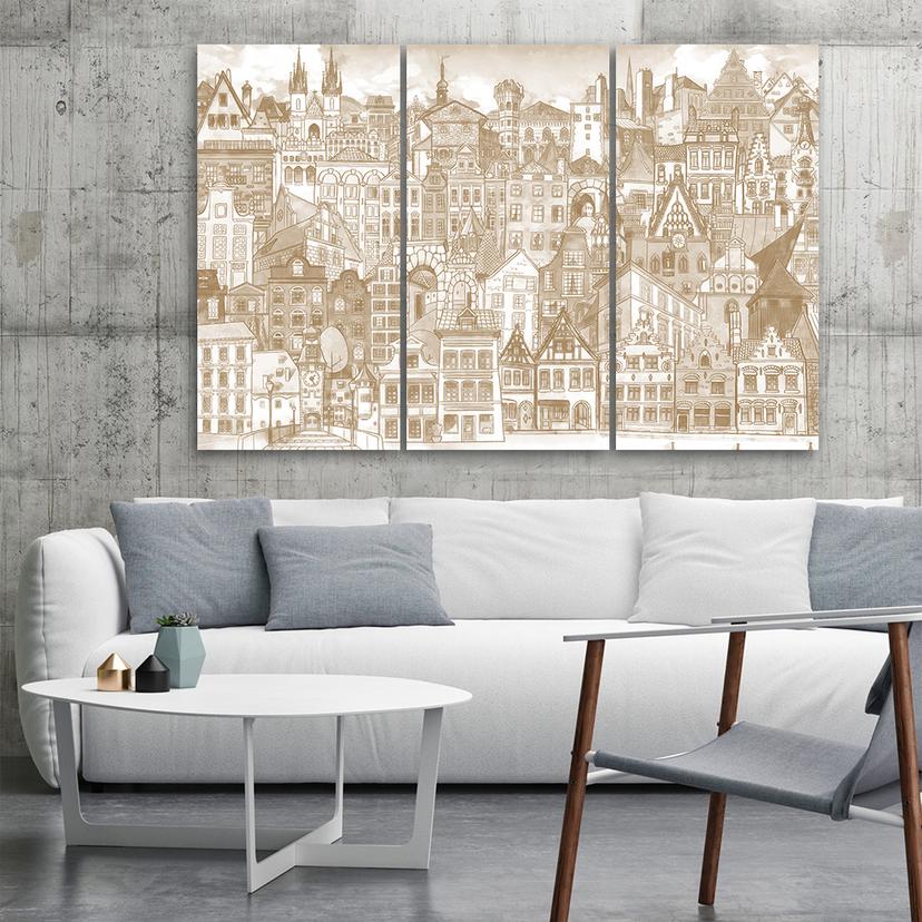 Stampa su tela 3 pezzi, Città felice