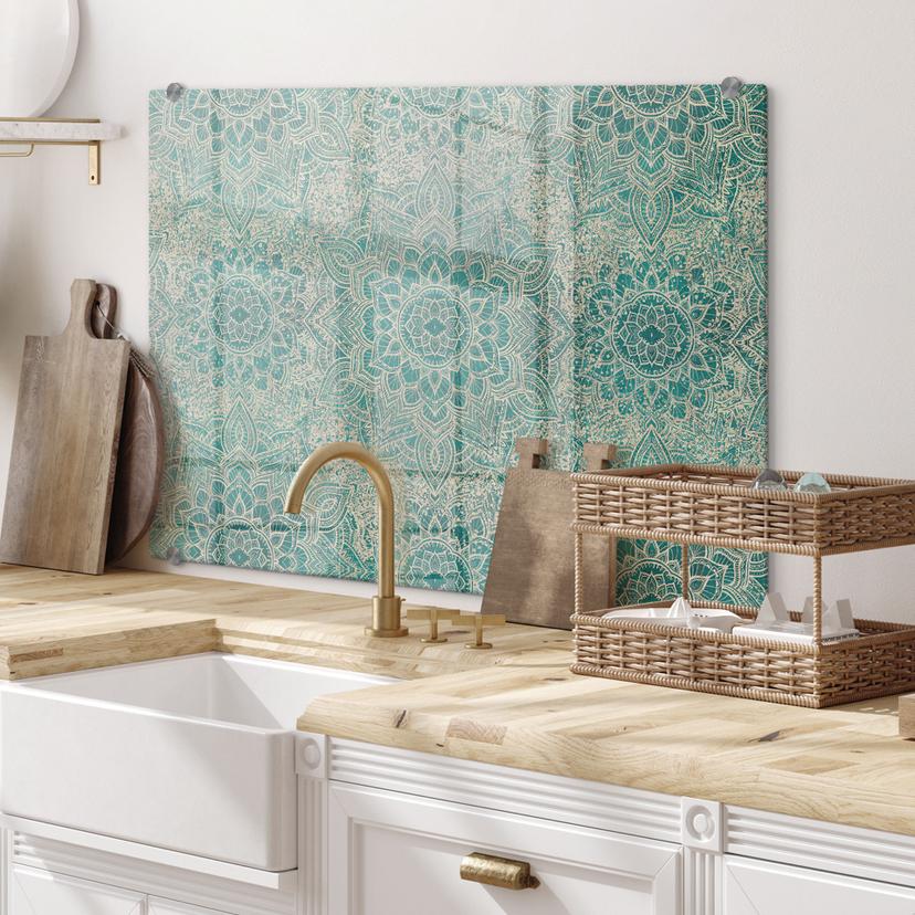 Stænkplade Mandala Boho guld-grøn - Bloomery Decor