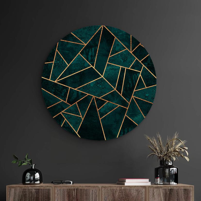Tableau sur bois rond Fredriksson - Pierre précieuse bleu-vert