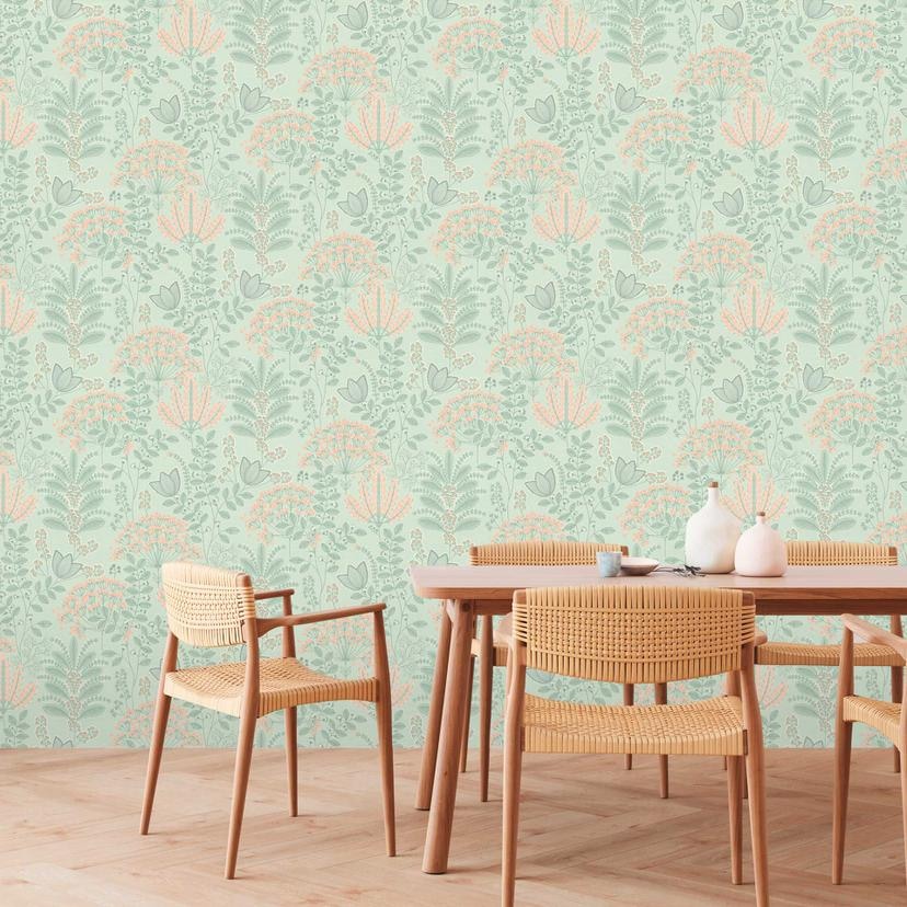 non-woven tapet med retro look blade grå grøn - blomstret tapet blomster