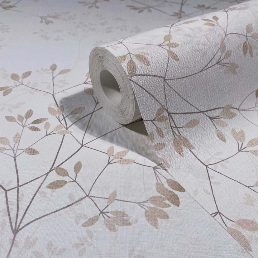 Icke-vävd tapet blad blommor natur matt i vit beige