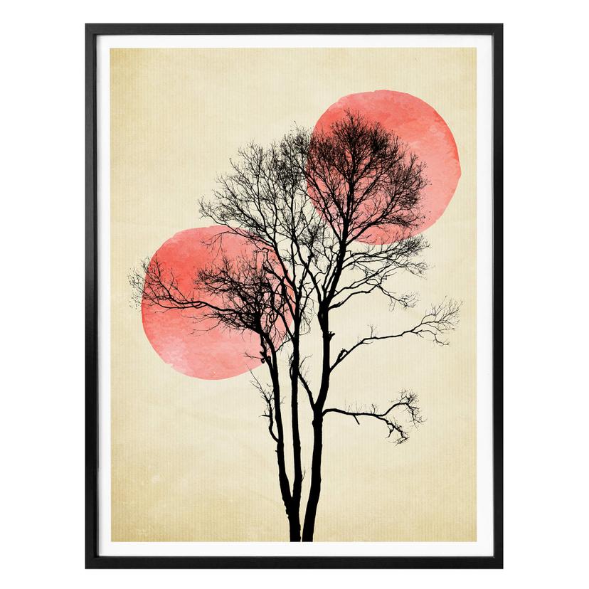 Poster Kubistika - Soleil et lune derrière l’arbre