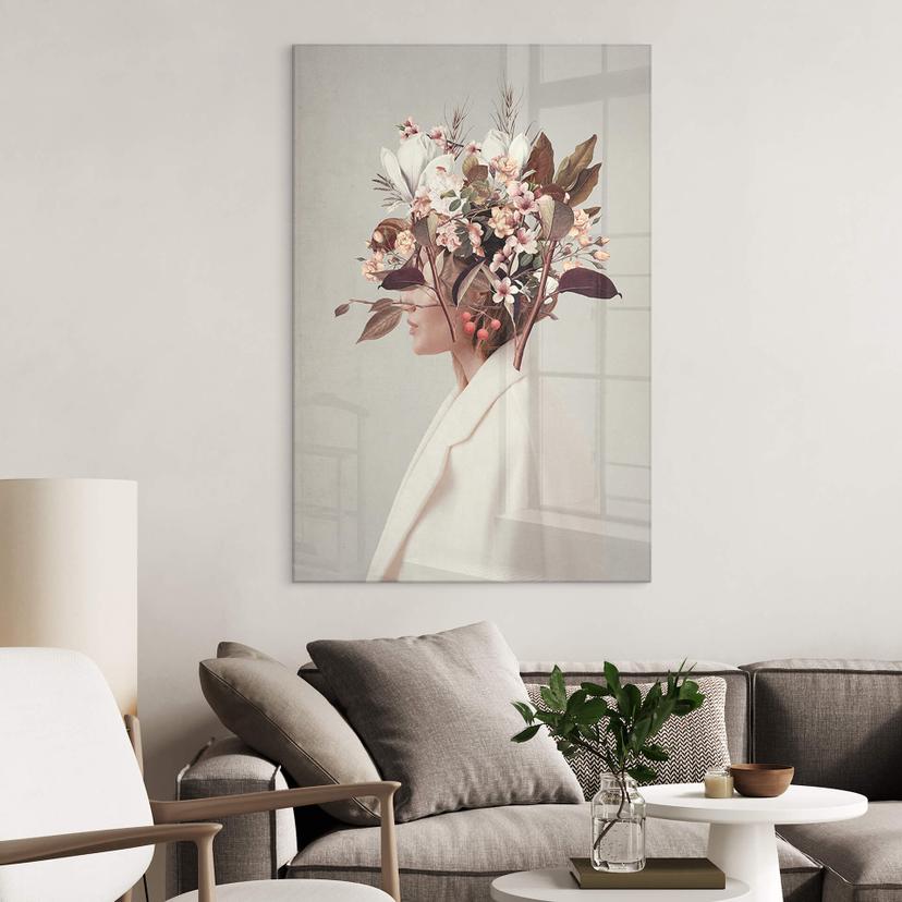 Stampa su vetro acrilico Moth - Beautiful Flower Lady