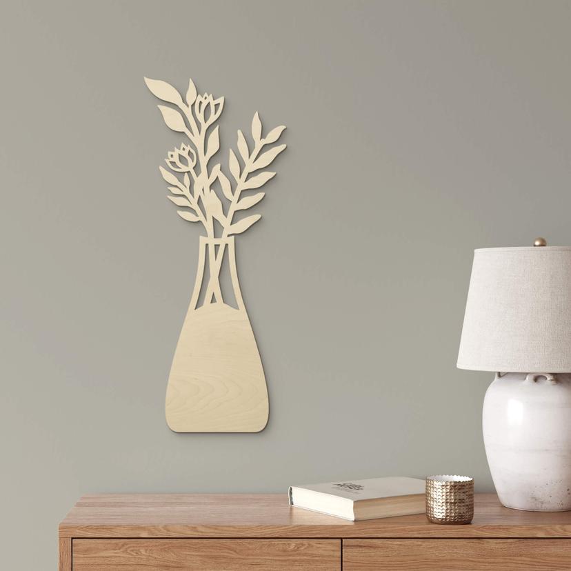 Decoración floral de madera - Ramo en jarrón - Madera de álamo