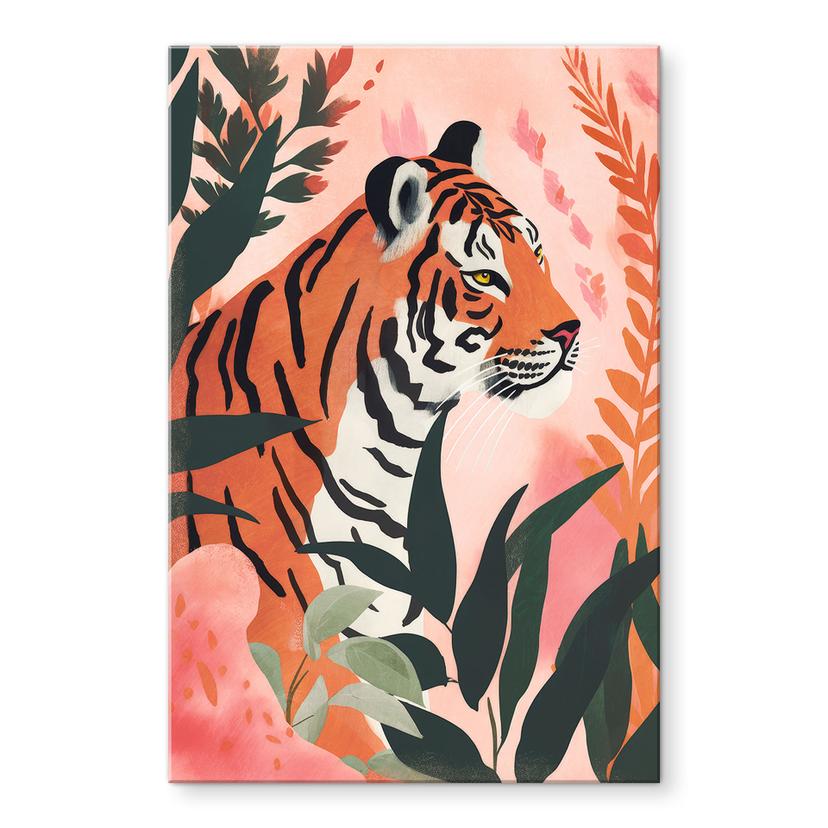 Akrylbillede Tiger i en lyserød jungle - Treechild