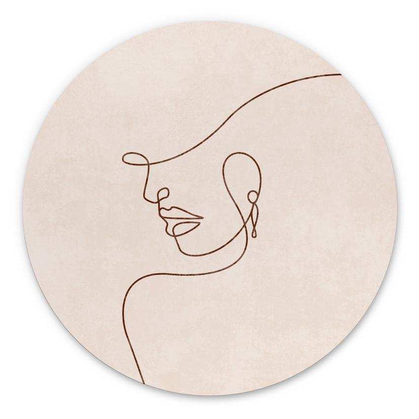 Billede Delikate konturer af en kvinde - Line Art - Tunaboylu - rund – print på aluminium