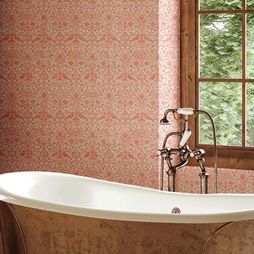 Papel pintado no tejido pájaros, flores naturaleza floral en beige