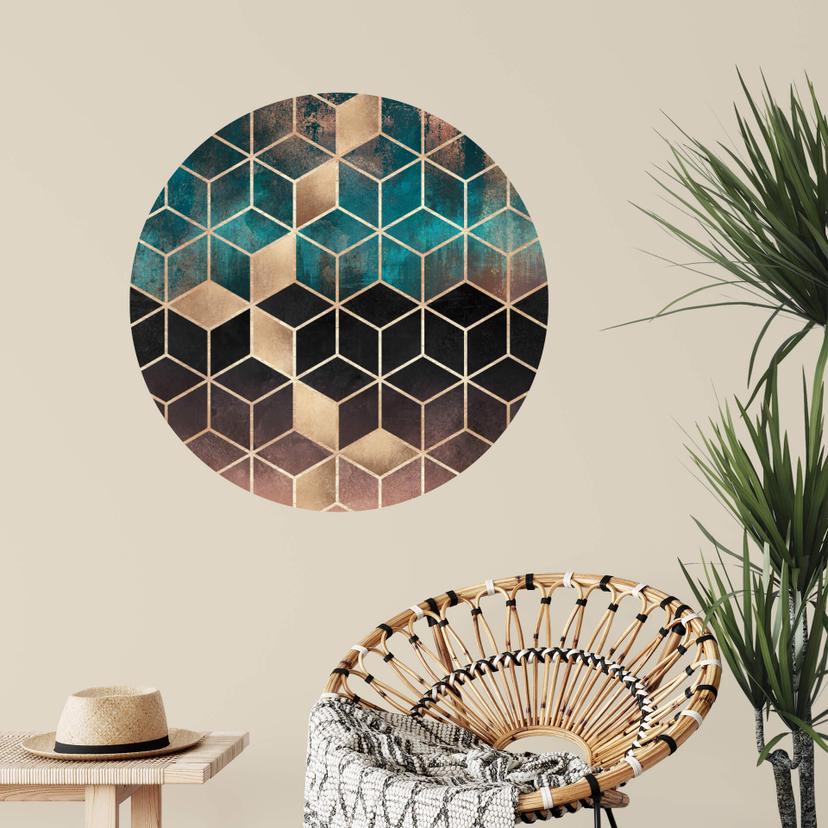Fredriksson Wallsticker - Guldgrøn geometri - Rund