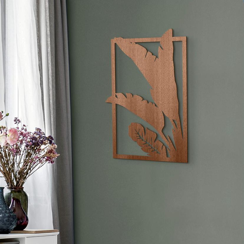 Decoración en madera caoba - hojas en marco