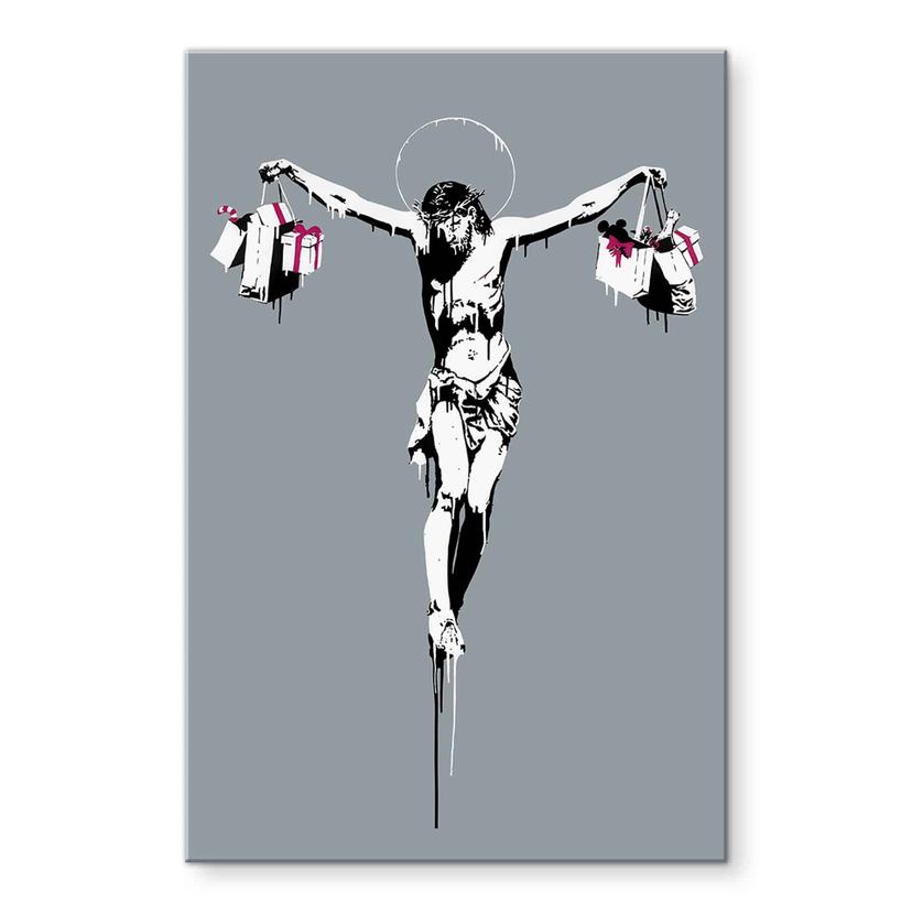 Akrylbillede Banksy - Jesus Kristus med indkøbsposer