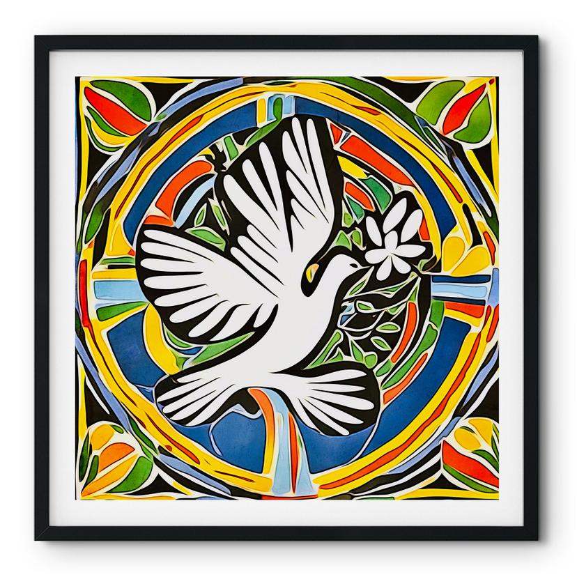 Plakat Farverig fredsdue - inspireret af Matisse - Zamart