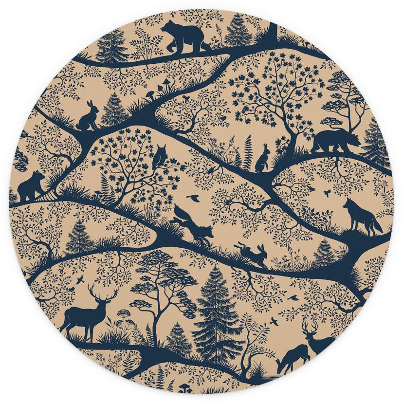 Fotomurale Rotondo per Bambini Silhouette di Animali nel Bosco Nordico - Oliver Robins