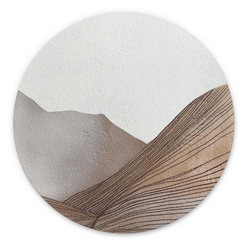 Billede Minimalistisk bjergskitse - Alma - rund – print på aluminium (Alu-Dibond)