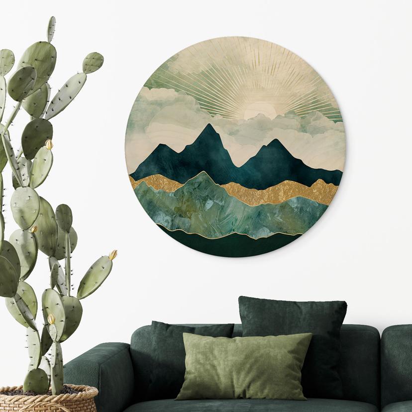 Stampa su legno Paesaggio solare in blu e oro - SpaceFrog Designs