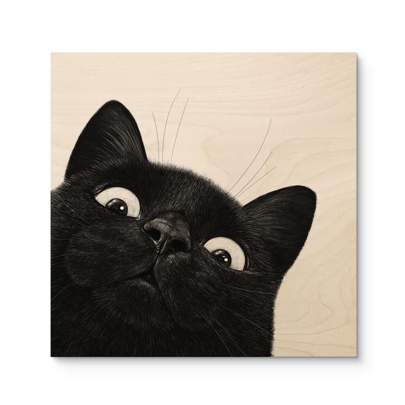 Tableau sur bois Chat noir amusant - Korenkova - Carré