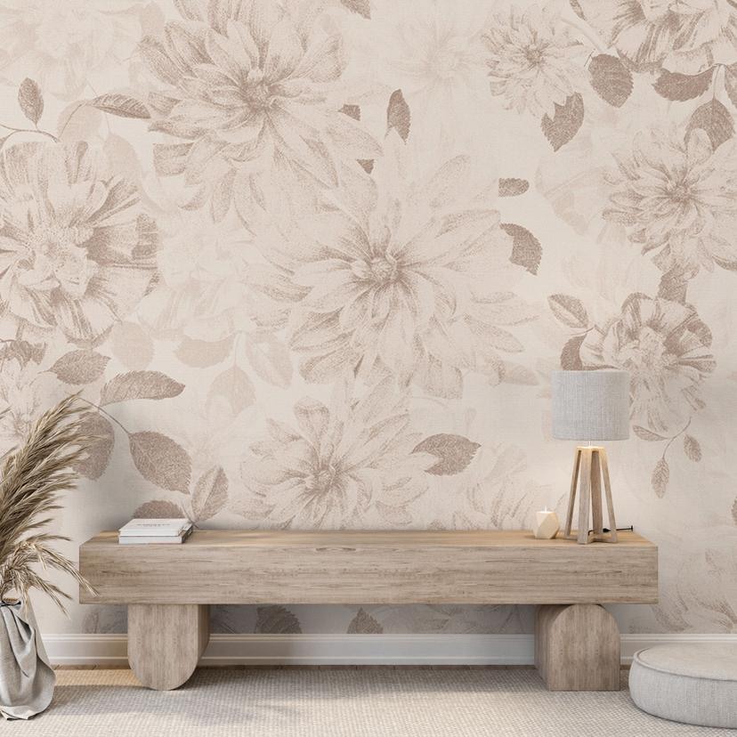 Papier peint photo dahlia shabby chic beige | papier peint à fleurs - Bloomery Decor