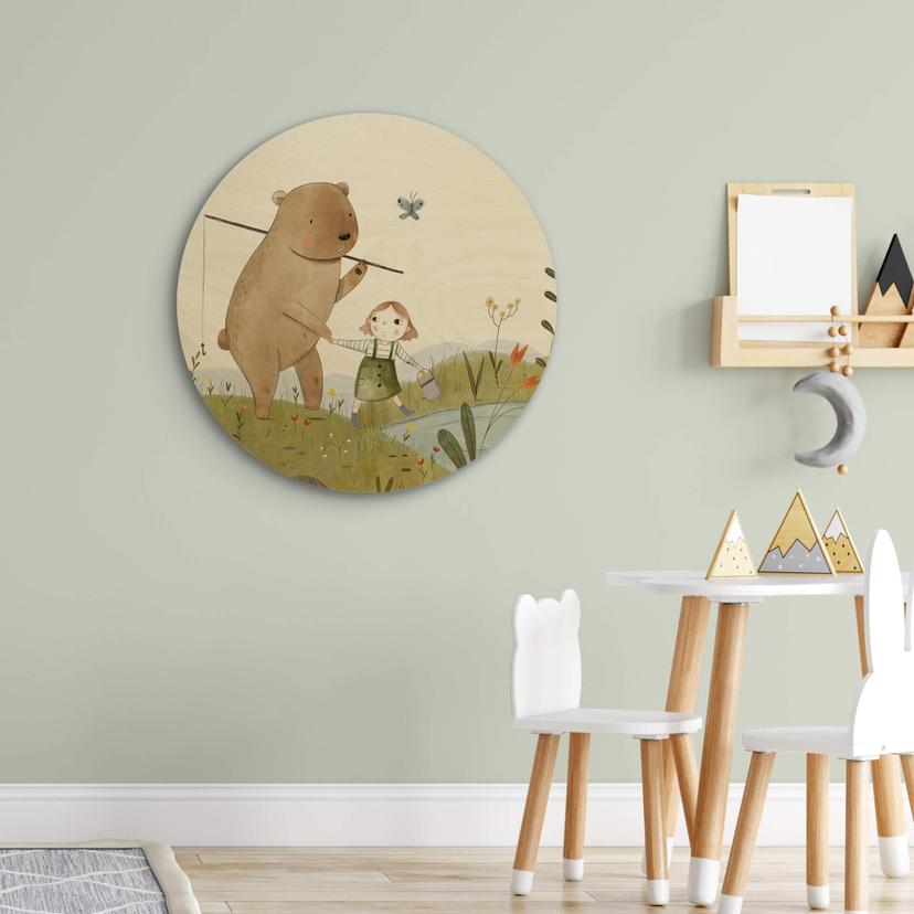 Tableau sur bois Loske - Amis pêcheurs - Rond