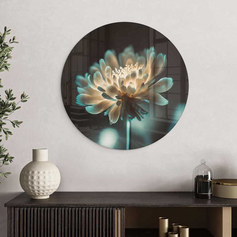 Stampa su vetro Cuore di fiore luminoso - Treechild - Rotondo