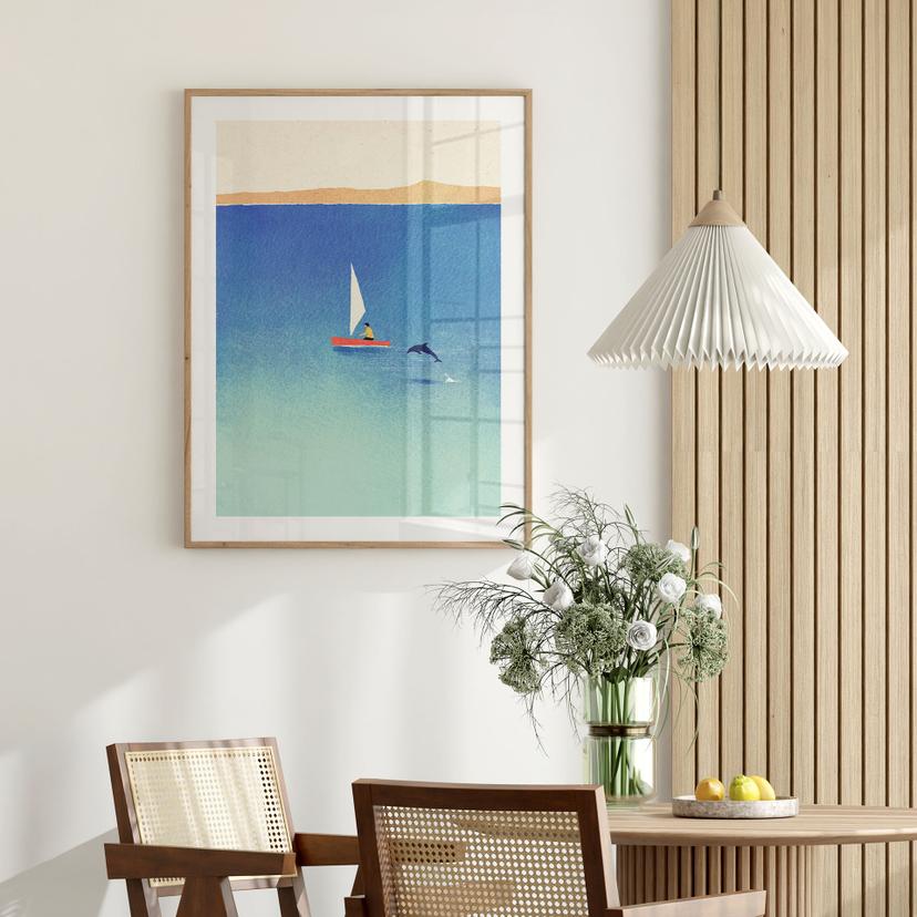 Poster Vela con un delfino in mare - Rivers