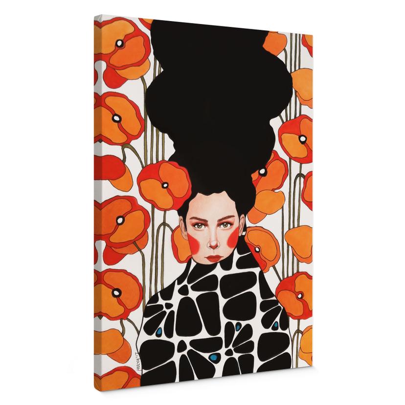 Canvasbillede kvinde med retro valmueblomster - Hülya