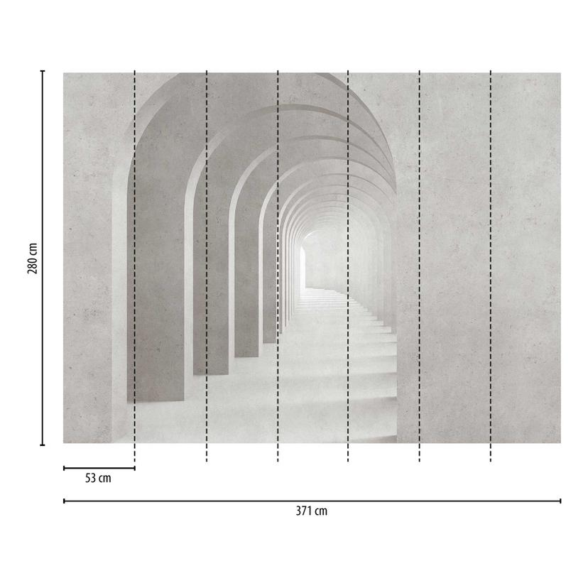 Papel pintado Arcade tunnel gris blanco - Papel pintado no tejido con efecto 3D para pasillo & salón