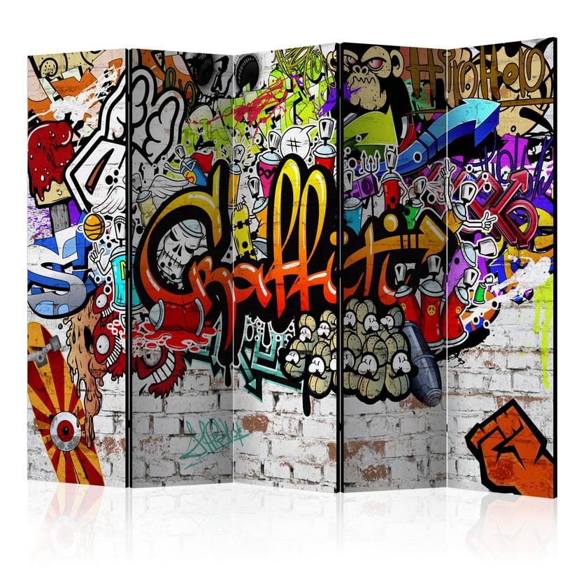 Paravent Séparation de pièce - Graffiti multicolore, 5 pièces - 225x172 cm