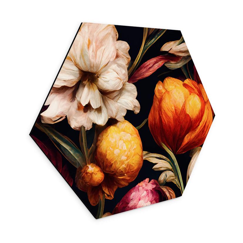 Hexagon Dibond Blomsterbægre i okker og rosa - Treechild