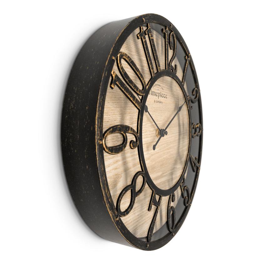 Vintage wandklok metaal-hout-look met cijfers in Afmeting Ø30cm