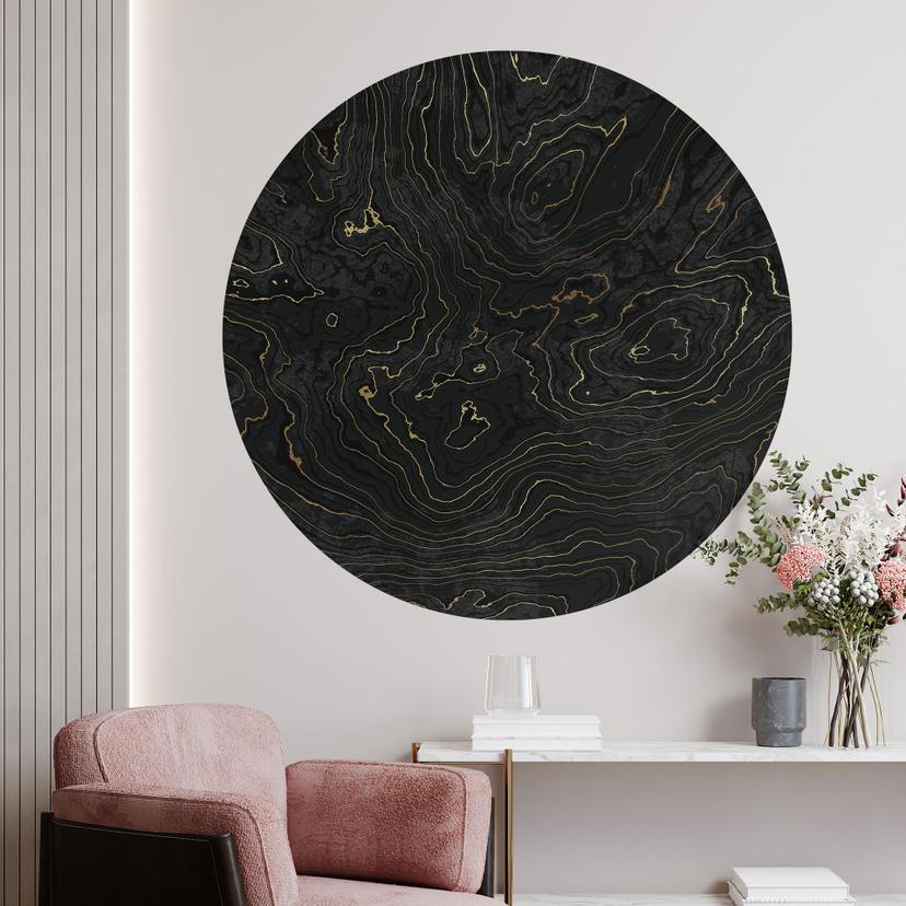 Wallsticker Abstrakte linjer sort-guld - Amini - Rund