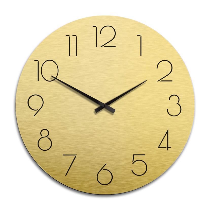 Horloge murale XXL en Alu-Dibond - Dorée - Moderne avec chiffres - Ø 70 cm