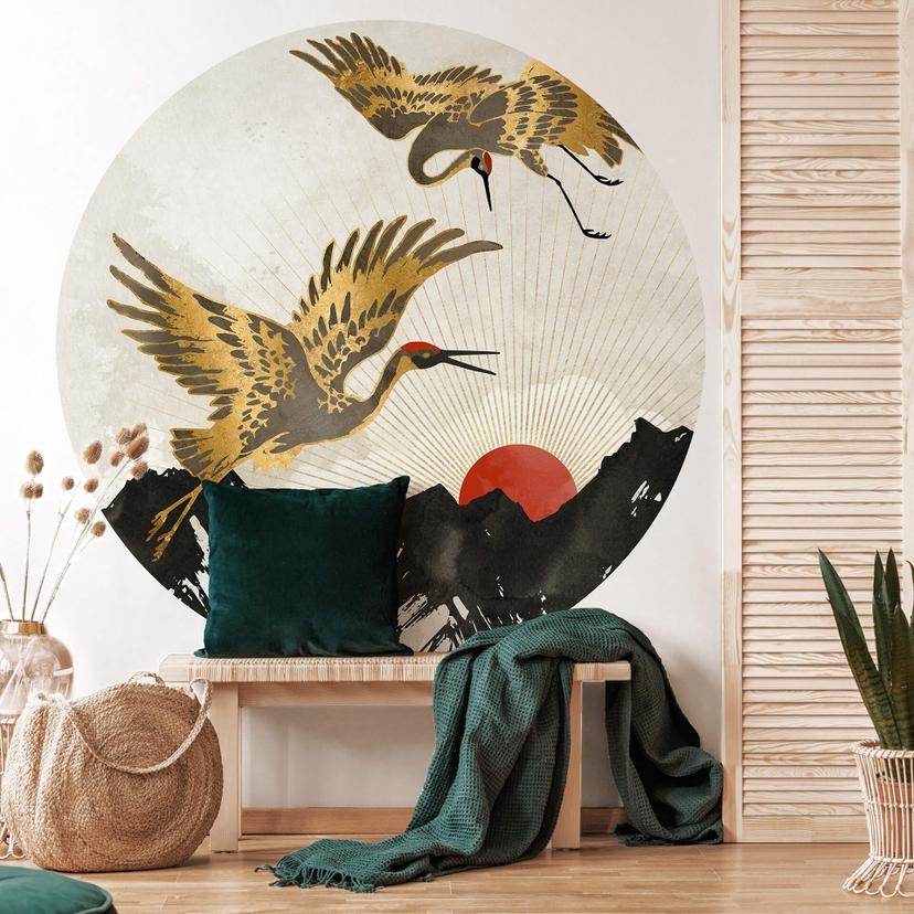 Fototapet - Rundt SpaceFrog Designs - Gyldne traner - vliesetapet/selvklæbende non-woven tapet