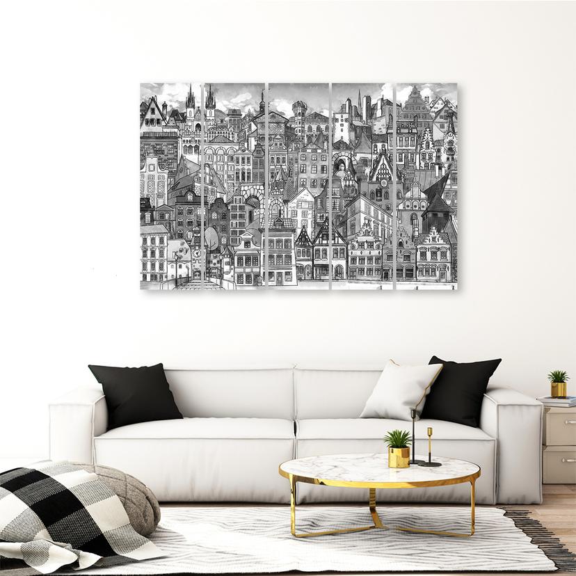 Stampa su tela 5 pezzi, Città felice