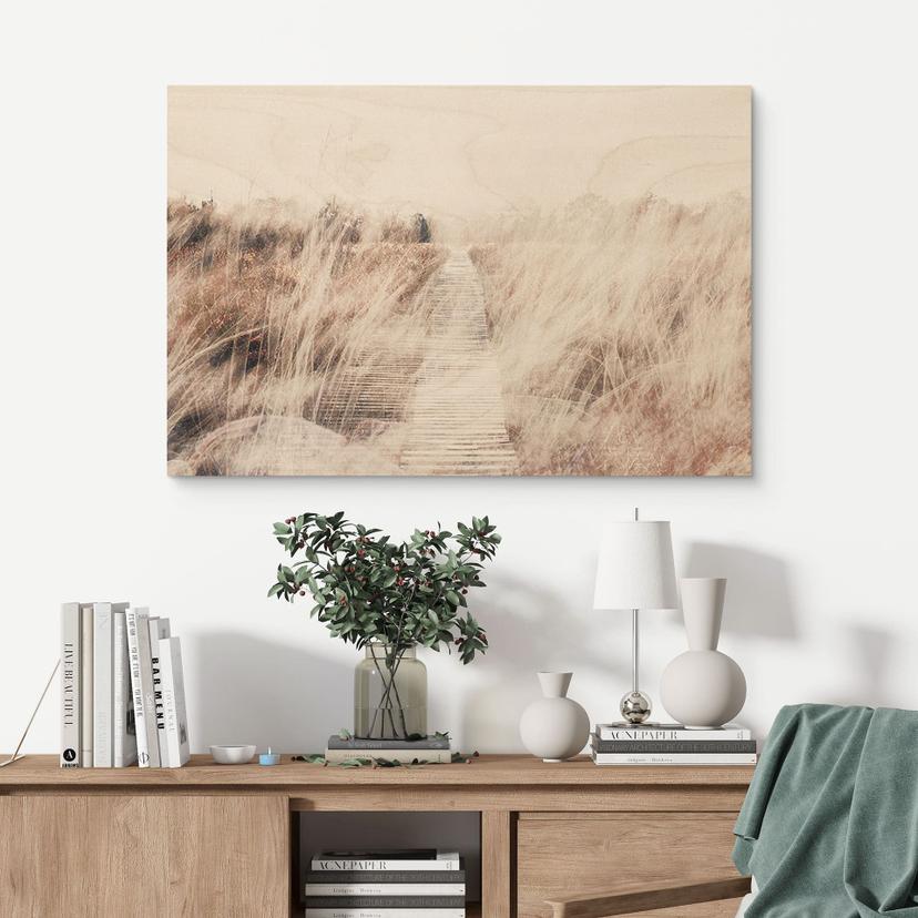 Stampa su legno Paesaggio onirico con passerella in legno - Imaginative