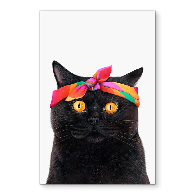 Wandbild Schwarze Katze mit Bandana - Korenkova - Alu-Dibond