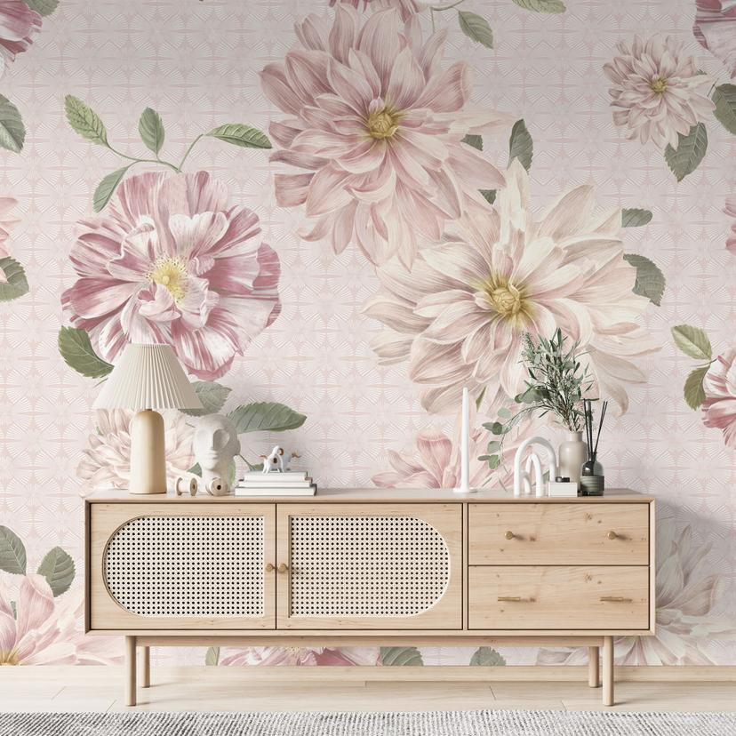 Fotomural dalias shabby chic rosa - Bloomery Decor