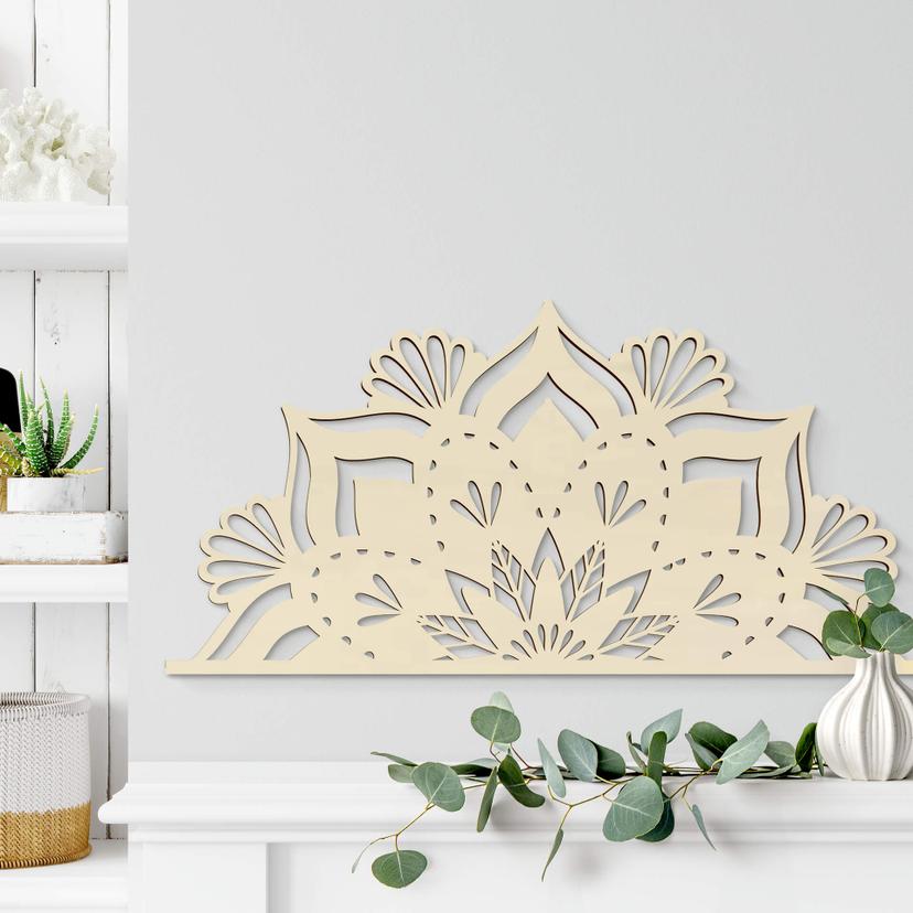 Decoración en madera de álamo - Mandala Floral Half