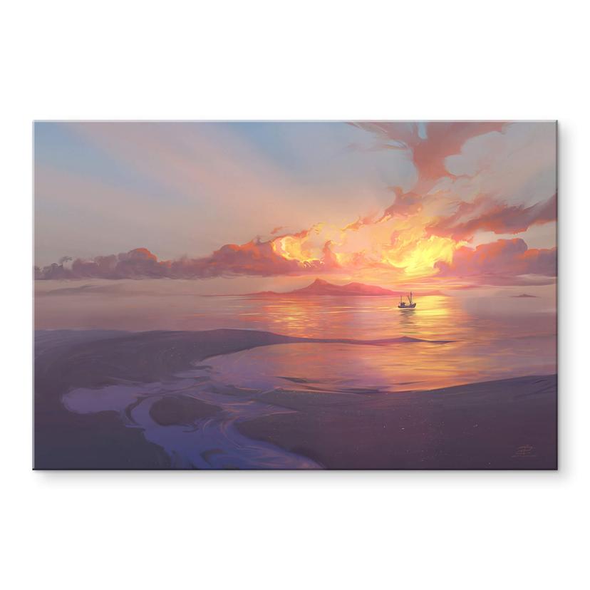 Akrylbillede aerroscape - Solnedgang ved havet