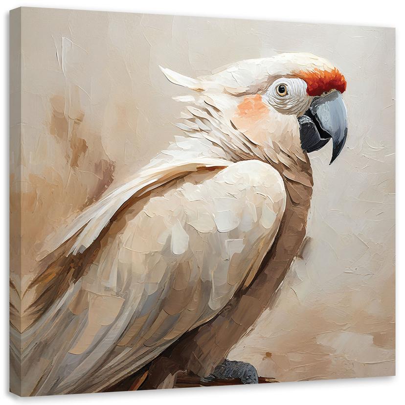 Canvasbillede, Fuglepapegøje beige malet