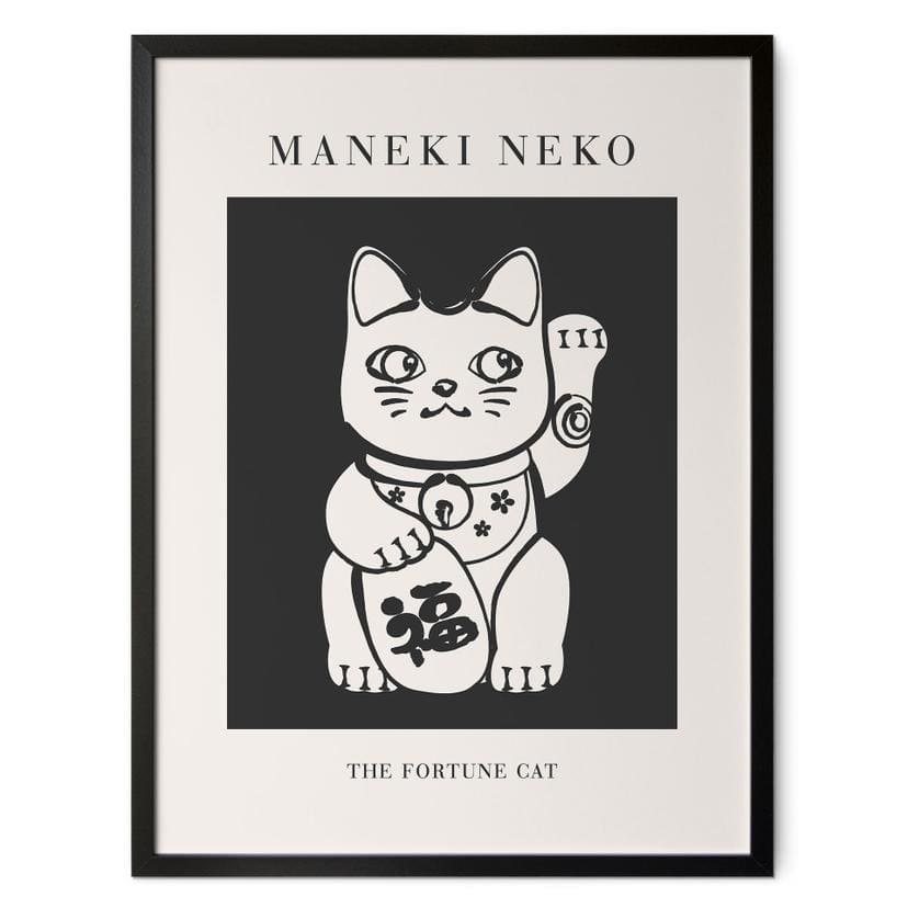 Póster en blanco y negro Maneki Neko - El gato de la suerte - KsanaKalpa