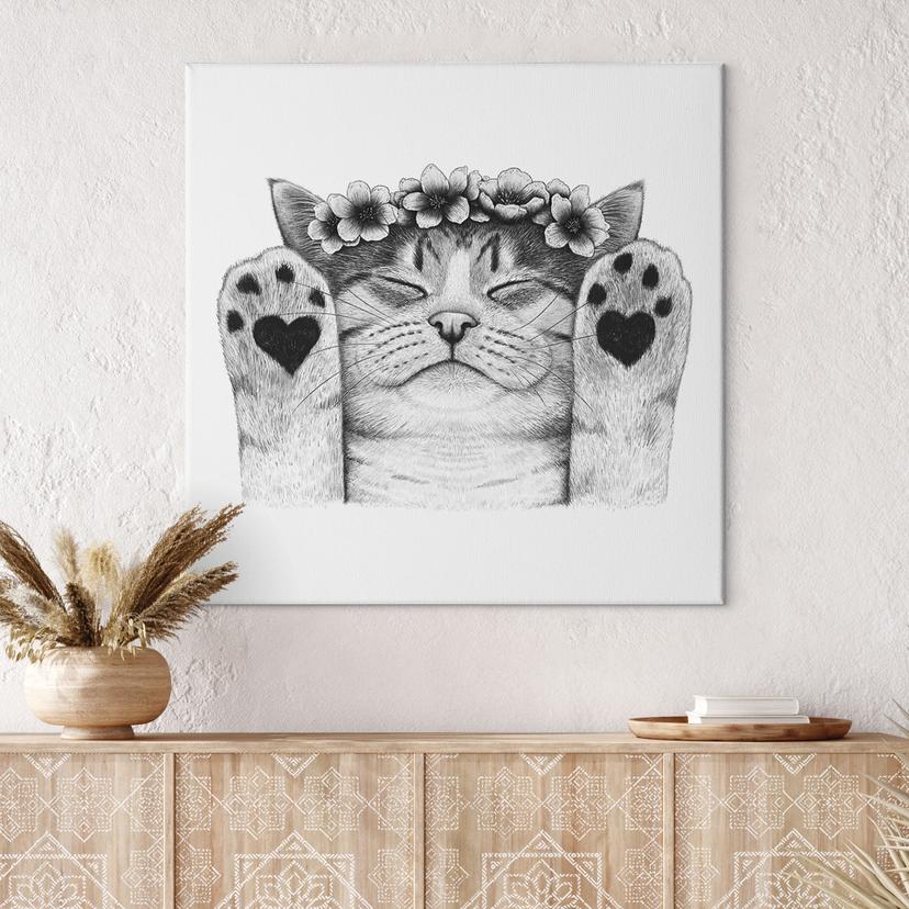 Canvas schilderij Lieve kat met hartjespootjes - Korenkova - Vierkant
