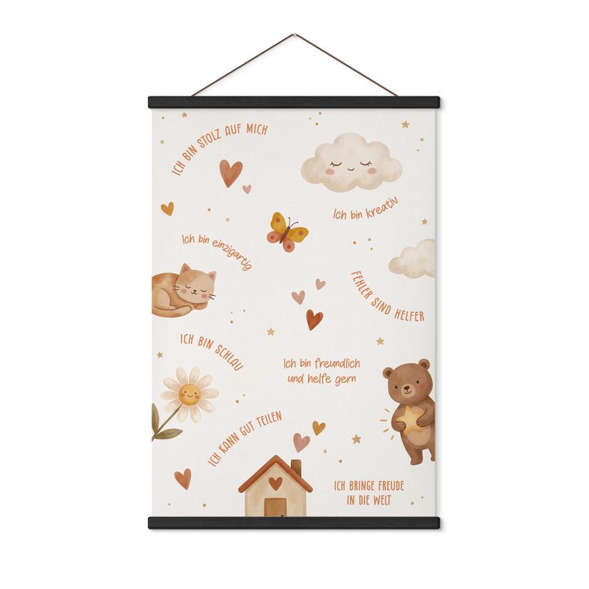 Stoffbild - Affirmationen Happy für das Kinderzimmer