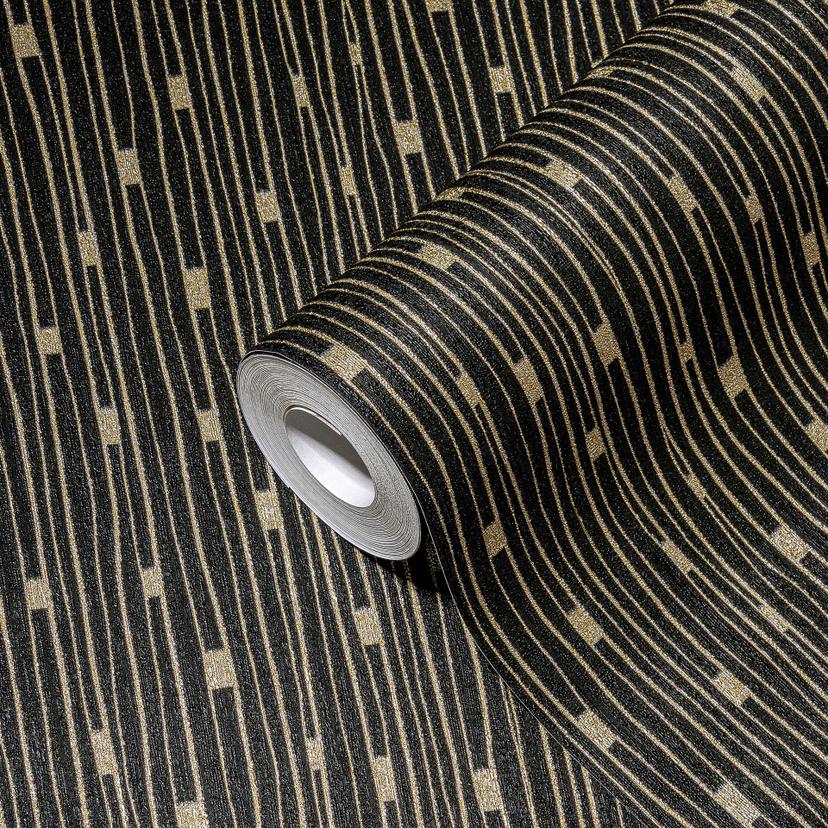A.S. Création Vliestapete The BOS - Papier peint moderne à rayures noir, or, argent