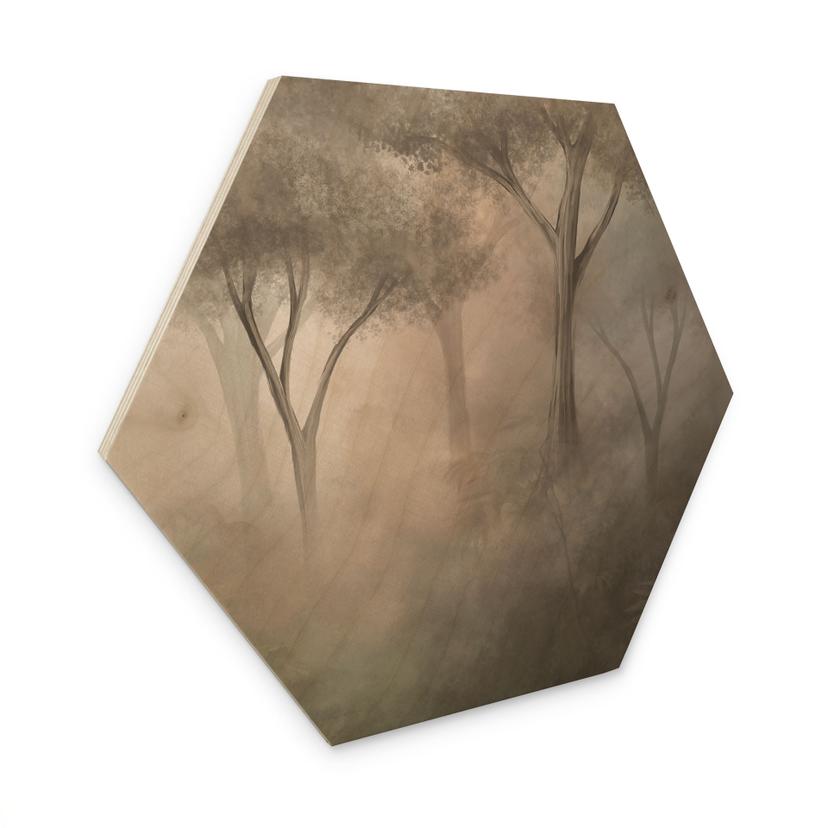 Houten Wanddecoratie bos magie in de ochtendmist beige - Ms Tiff