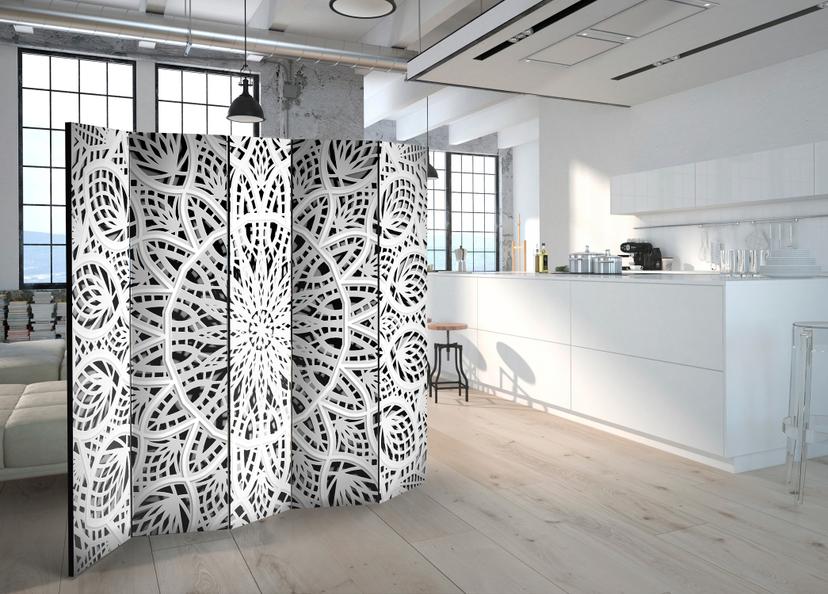 Divisorio per sala - Mandala bianco, 5 pezzi - 225x172 cm