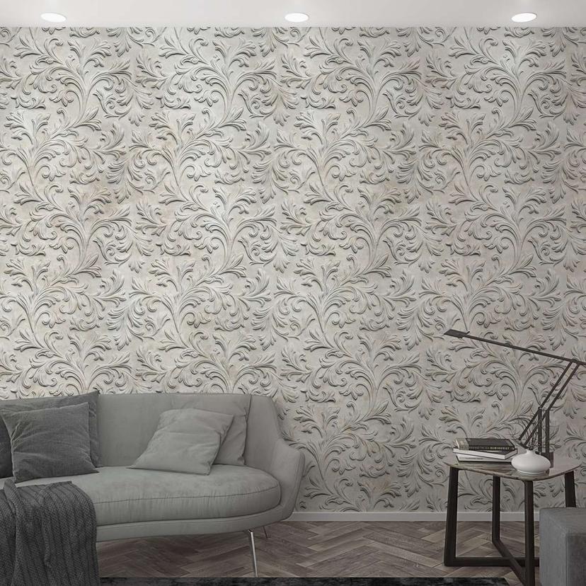 Papier peint photo damassé beige,Ornemental 2,70 x 1,59 m