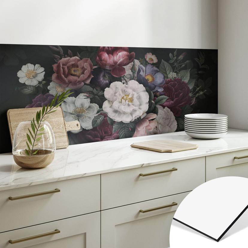 Stænkplade til køkken Blomster stilleben i Redouté-stil - Bloomery Decor