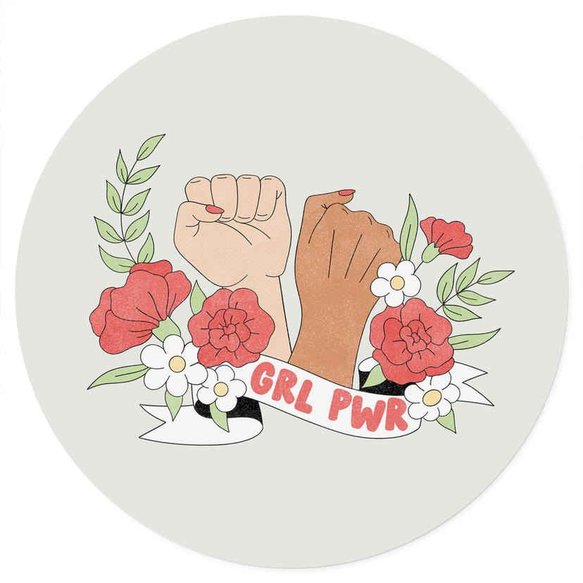 Adesivo murale con dichiarazione "Girl Power Flowers" - Rotondo