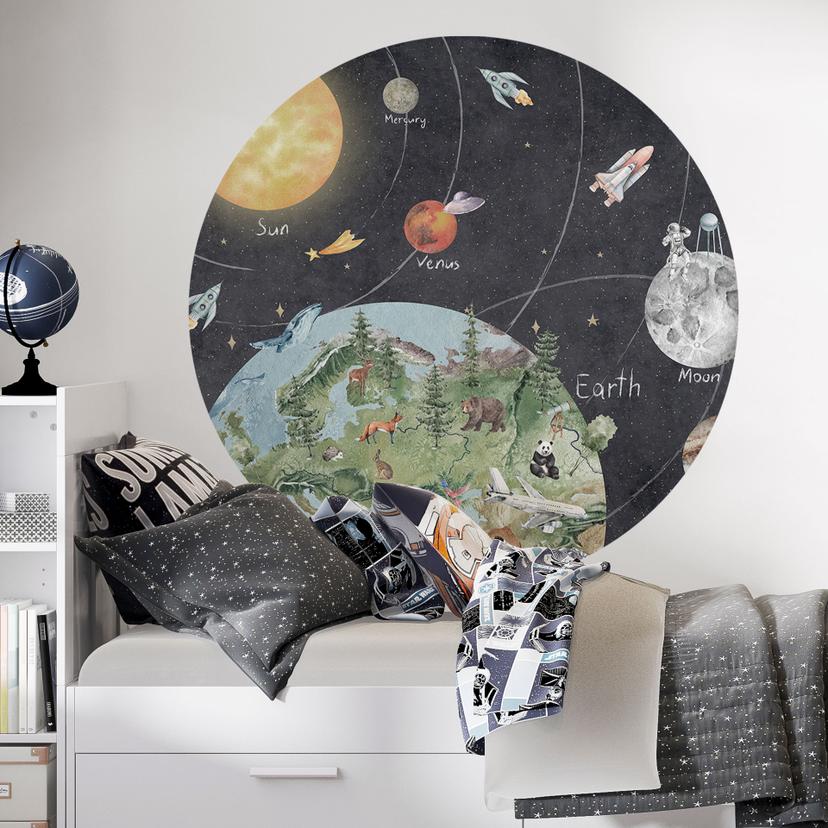 Muursticker kinderkamer zonnestelsel met planeten en aarde - Ms Tiff - Rond