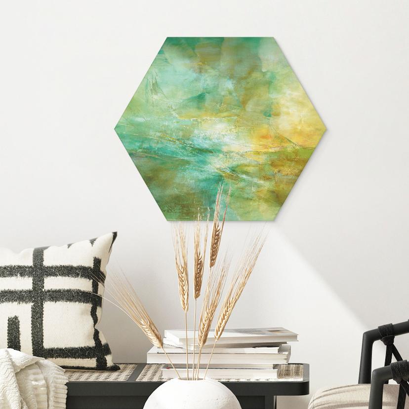 Hexagon Wandbild Abstrakter Horizont in Limettengrün - Schmucker - Alu-Dibond