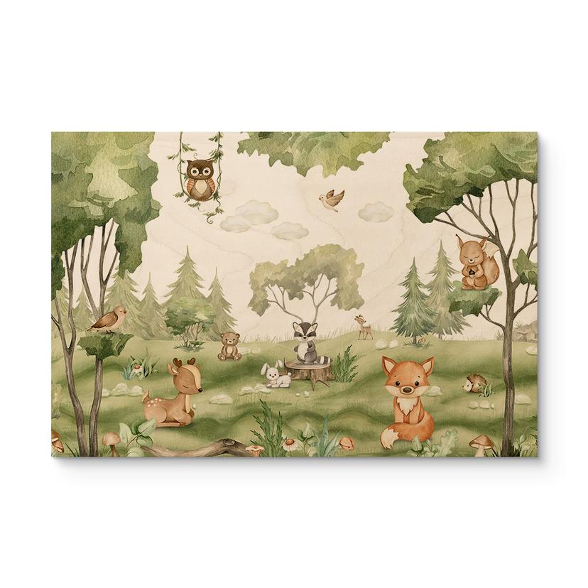 Cuadro de madera Animales dulces en el corazón del bosque - Oliver Robins